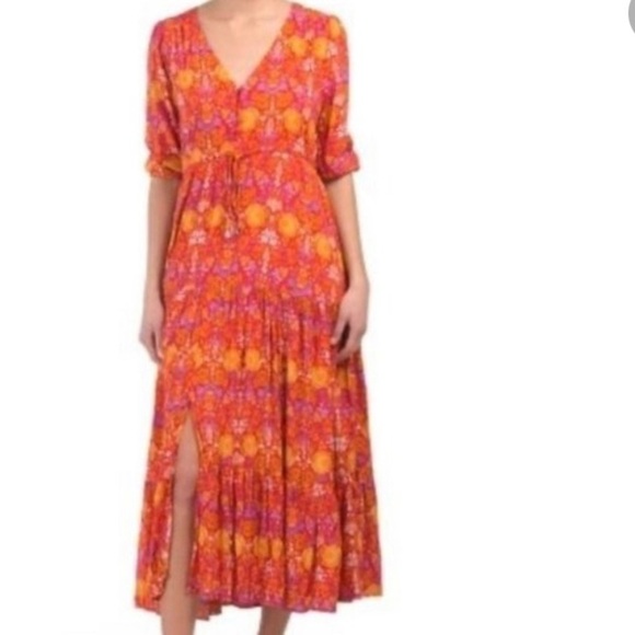 ABEL THE LABEL Sz XS Oversized Tiered Floral Balloon  Elbow Sleeves Dress - Picture 1 of 11